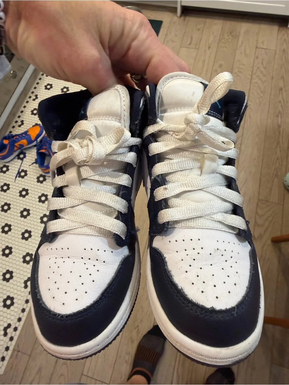 Jordan Kids' High-Top Sneakers in White, Navy & Bright Blue Kids 13